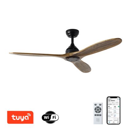 ZEVENTI - Plafonski ventilator LAURIA Wi-Fi Tuya crna/hrast + daljinski upravljač