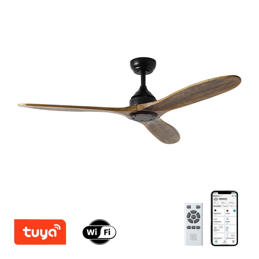 ZEVENTI - Plafonski ventilator LAURIA Wi-Fi Tuya crna/hrast + daljinski upravljač