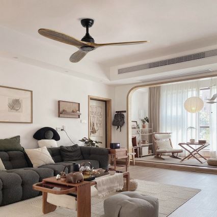 ZEVENTI - Plafonski ventilator LAURIA Wi-Fi Tuya crna/hrast + daljinski upravljač