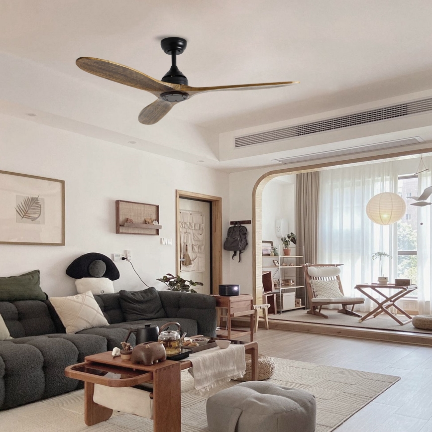 ZEVENTI - Plafonski ventilator LAURIA Wi-Fi Tuya crna/hrast + daljinski upravljač