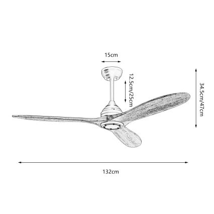 ZEVENTI - Plafonski ventilator LAURIA Wi-Fi Tuya crna/hrast + daljinski upravljač