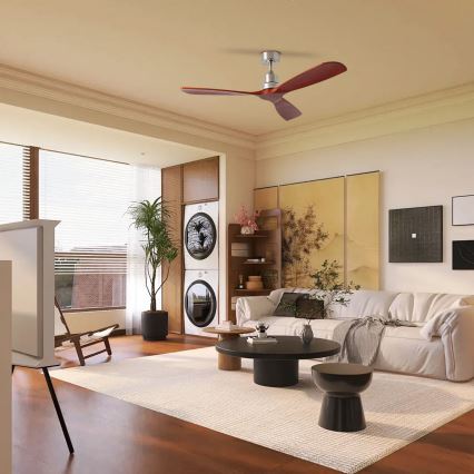 ZEVENTI - Plafonski ventilator LIONI Wi-Fi Tuya mat hrom/hrast + daljinski upravljač