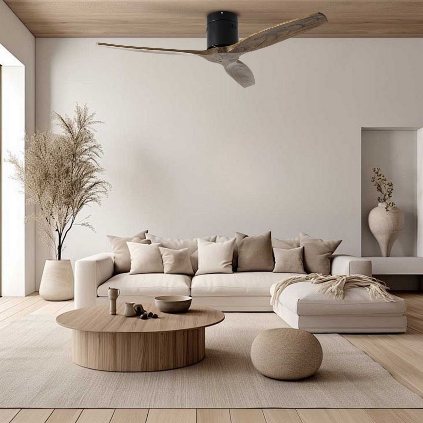 ZEVENTI - Plafonski ventilator SPELLO Wi-Fi Tuya crna/hrast + daljinski upravljač