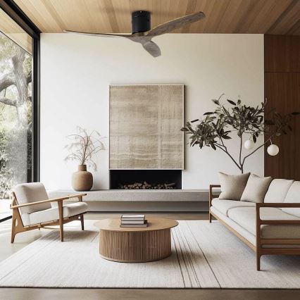 ZEVENTI - Plafonski ventilator SPELLO Wi-Fi Tuya crna/hrast + daljinski upravljač