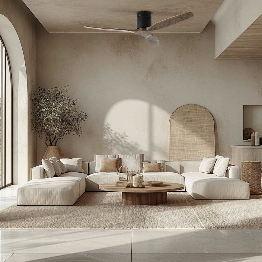 ZEVENTI - Plafonski ventilator SPELLO Wi-Fi Tuya crna/hrast + daljinski upravljač