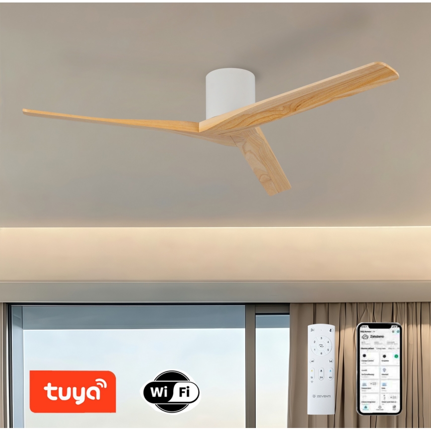 ZEVENTI - Plafonski ventilator VELLON Wi-Fi Tuya bela/paulovnija + daljinski upravljač