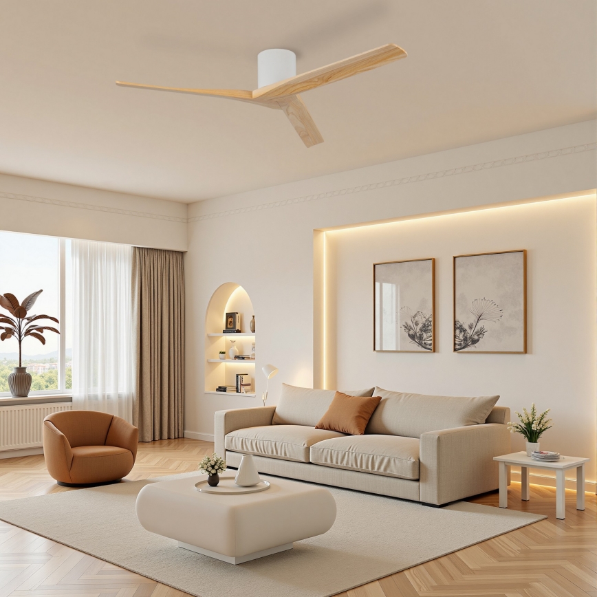 ZEVENTI - Plafonski ventilator VELLON Wi-Fi Tuya bela/paulovnija + daljinski upravljač