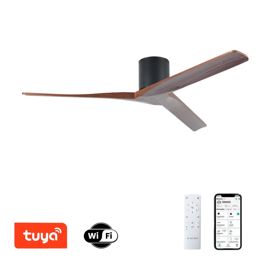 ZEVENTI - Plafonski ventilator VELLON Wi-Fi Tuya crna/orah + daljinski upravljač