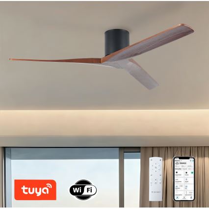 ZEVENTI - Plafonski ventilator VELLON Wi-Fi Tuya crna/orah + daljinski upravljač