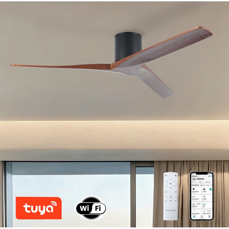 ZEVENTI - Plafonski ventilator VELLON Wi-Fi Tuya crna/orah + daljinski upravljač
