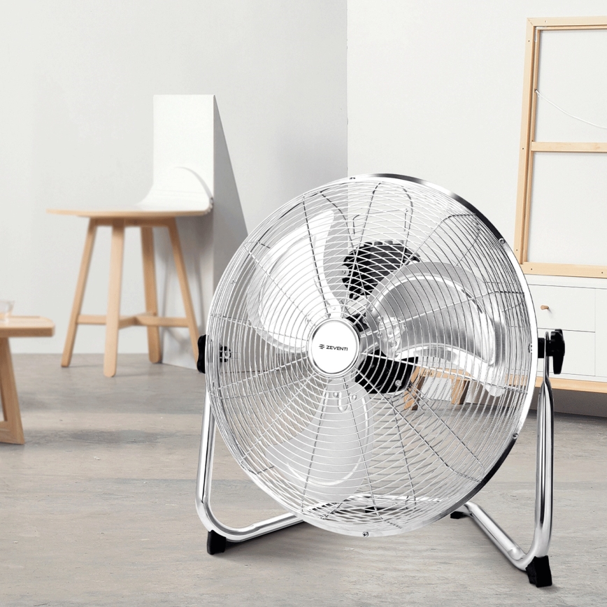 ZEVENTI - Podni ventilator FLOW 60W/230V, prečnika 44,5 cm, u sjajnom hromu