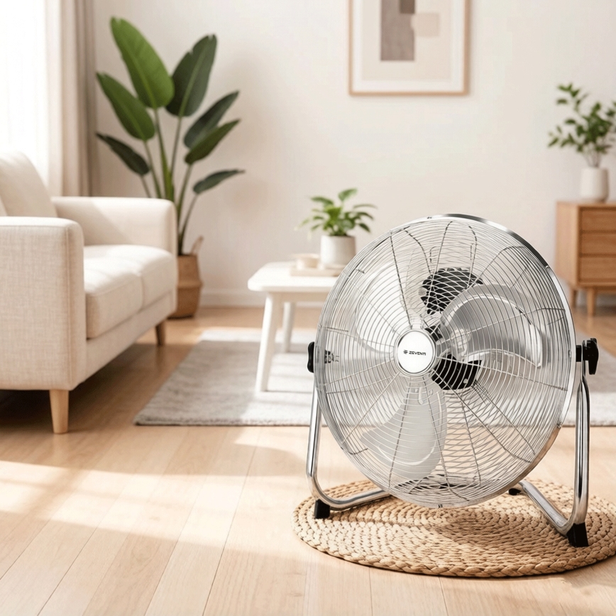 ZEVENTI - Podni ventilator FLOW 60W/230V, prečnika 44,5 cm, u sjajnom hromu