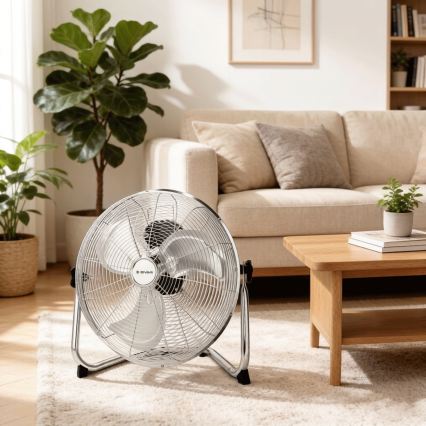 ZEVENTI - Podni ventilator FLOW 60W/230V, prečnika 44,5 cm, u sjajnom hromu