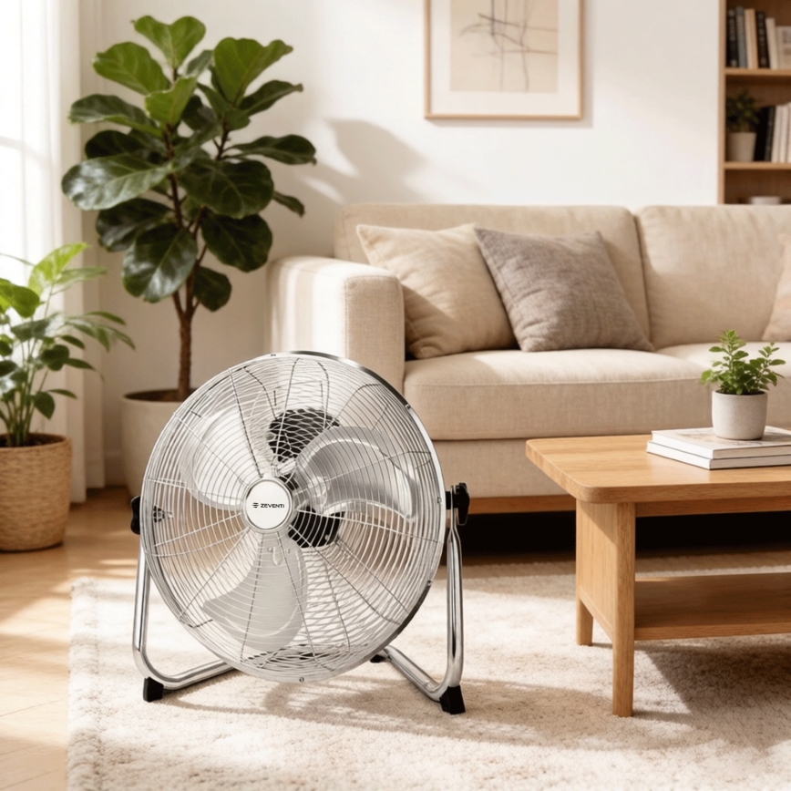 ZEVENTI - Podni ventilator FLOW 60W/230V, prečnika 44,5 cm, u sjajnom hromu