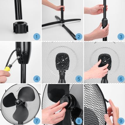 ZEVENTI - Stajaći ventilator 40W/230V, prečnik 40 cm, crne boje