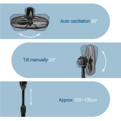 ZEVENTI - Stajaći ventilator 40W/230V, prečnik 40 cm, crne boje