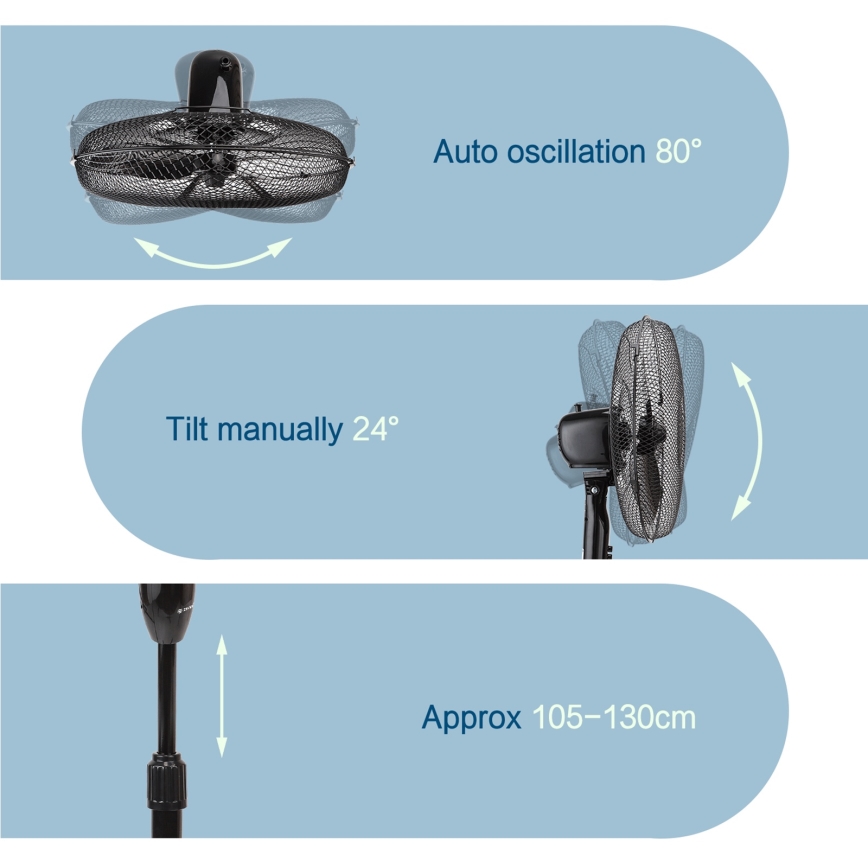 ZEVENTI - Stajaći ventilator 40W/230V, prečnik 40 cm, crne boje