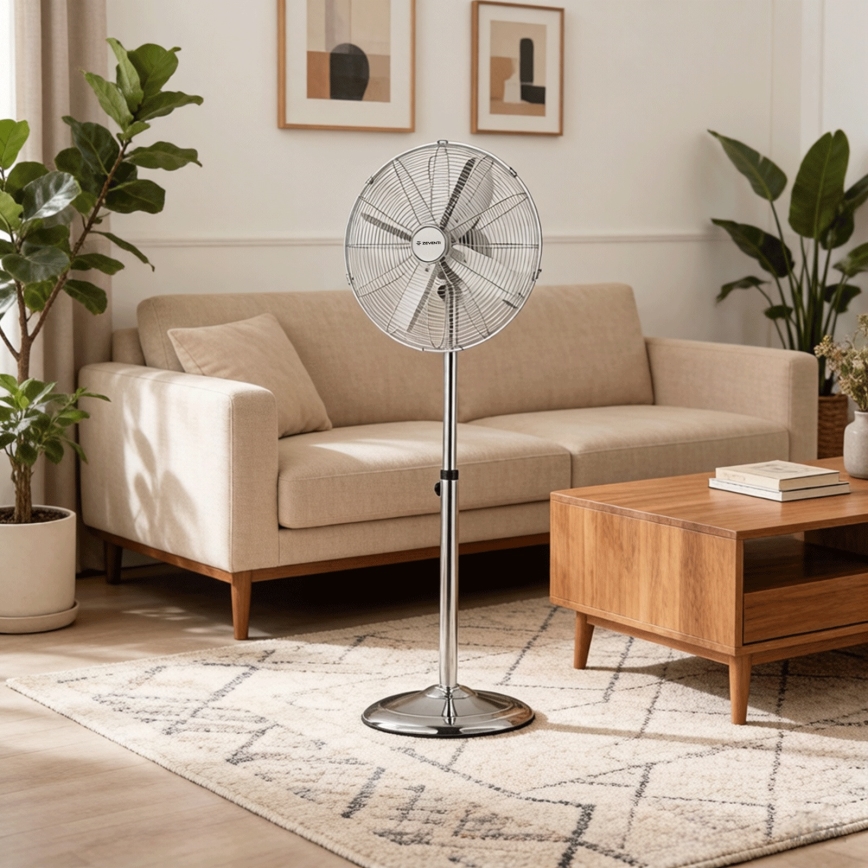 ZEVENTI - Stajaći ventilator FLOW 50W/230V 125 cm sjajni hrom