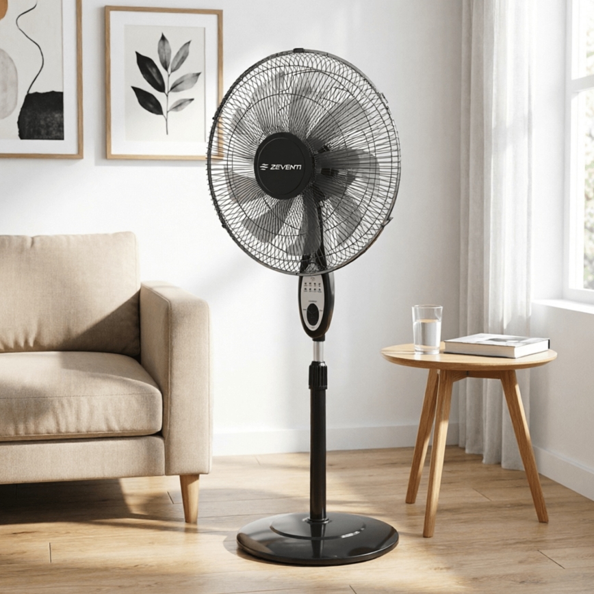 ZEVENTI - Stojeći ventilator FLOW 55W/230V 130 cm crni + daljinski upravljač