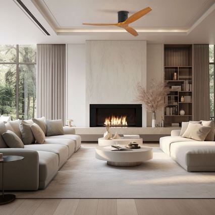 ZEVENTI - Stropni ventilator SPELLO Wi-Fi Tuya crna/hrast + daljinski upravljač