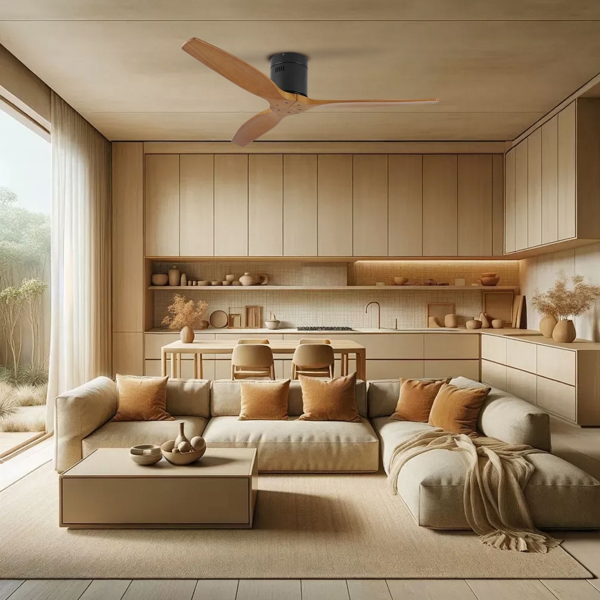 ZEVENTI - Stropni ventilator SPELLO Wi-Fi Tuya crna/hrast + daljinski upravljač