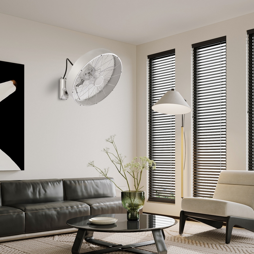 ZEVENTI - Zidni ventilator FANNY 50W/230V prečnika 45 cm mat hrom + daljinski upravljač