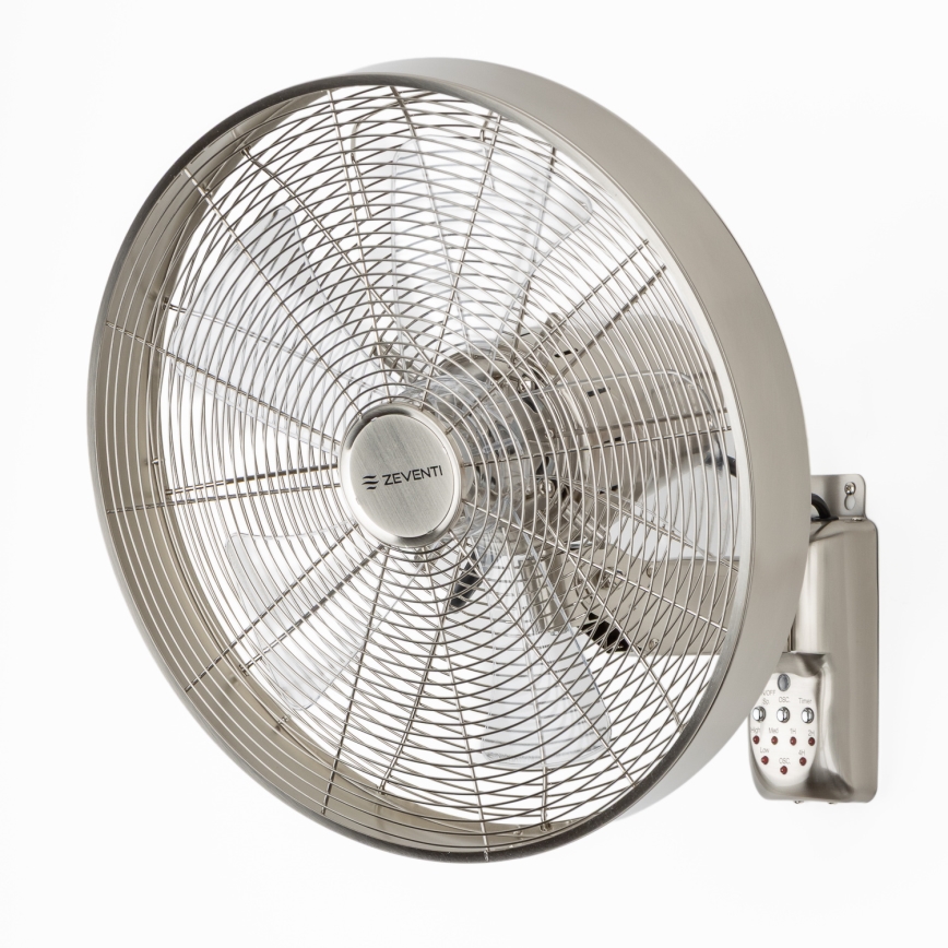 ZEVENTI - Zidni ventilator FREEZE 50W/230V, prečnik 40 cm, mat hrom + daljinski upravljač
