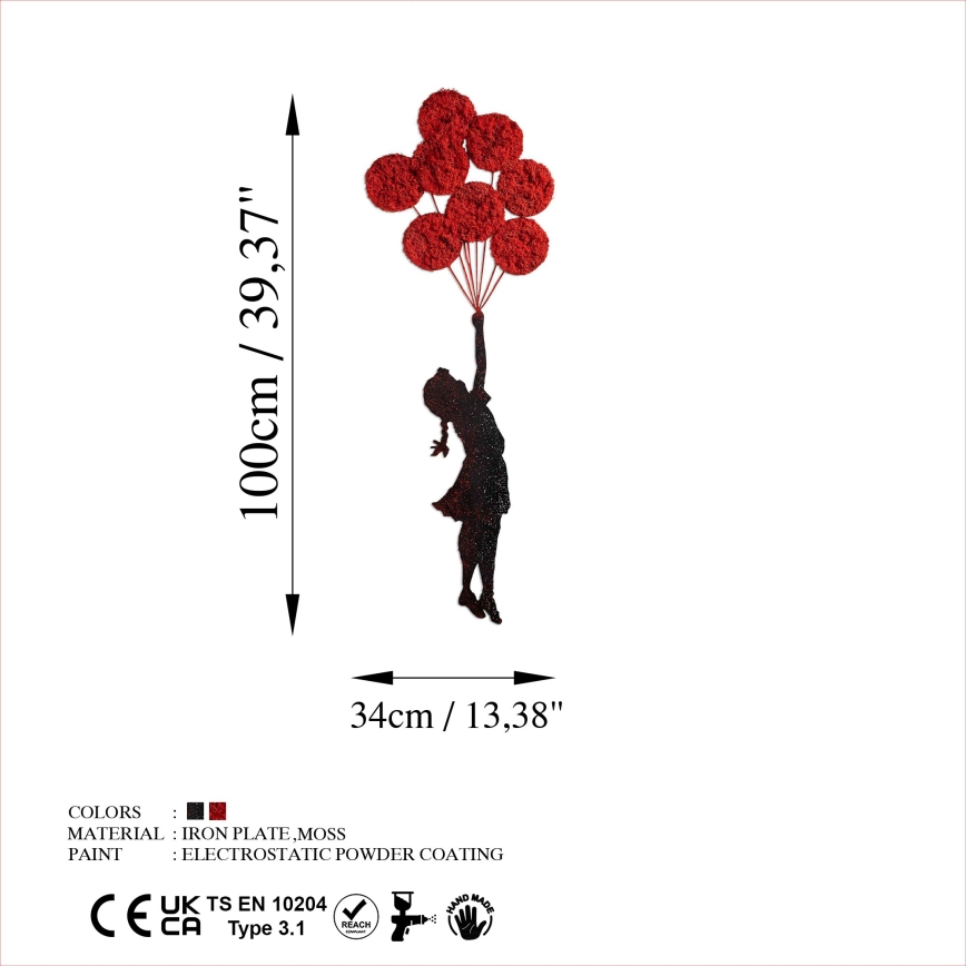 Zidna dekoracija 100x34 cm devojka metal/mahovina