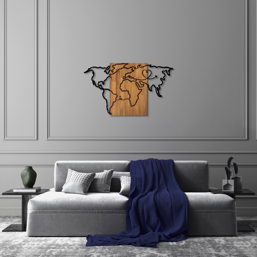 Zidna dekoracija 118x70 cm mapa drvo/metal