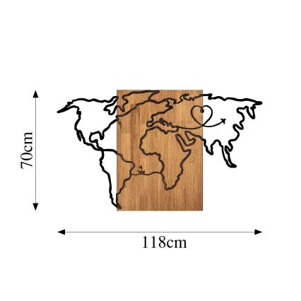 Zidna dekoracija 118x70 cm mapa drvo/metal