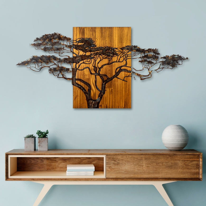 Zidna dekoracija 144x70 cm, stablo, drvo/metal