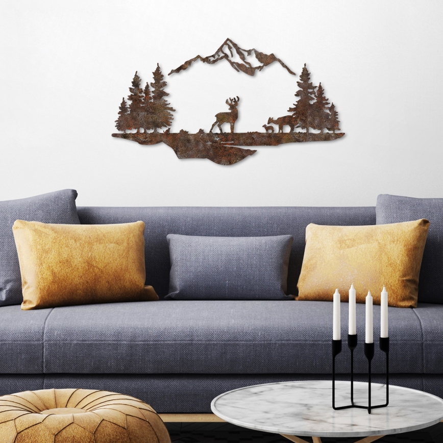Zidna dekoracija, 2 kom., 70x38 cm, jelen, metal/braon