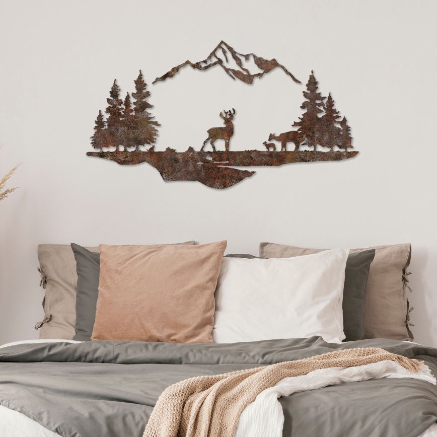 Zidna dekoracija, 2 kom., 70x38 cm, jelen, metal/braon
