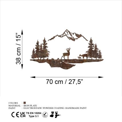 Zidna dekoracija, 2 kom., 70x38 cm, jelen, metal/braon