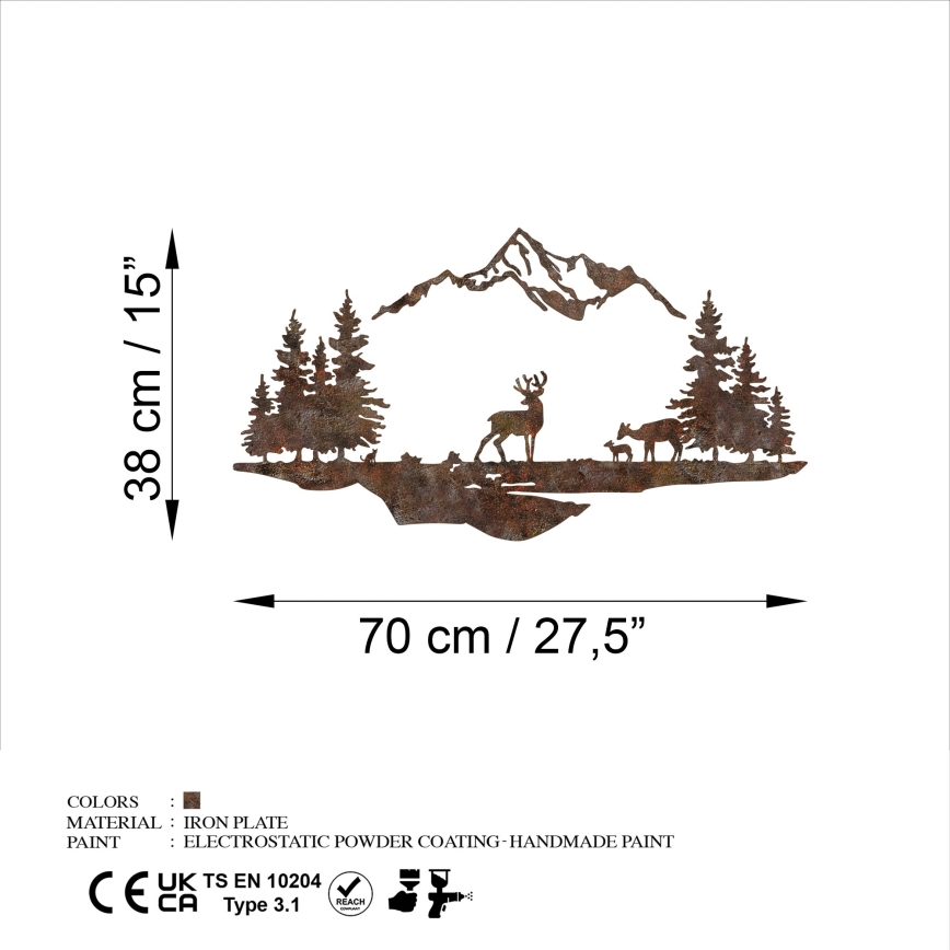 Zidna dekoracija, 2 kom., 70x38 cm, jelen, metal/braon