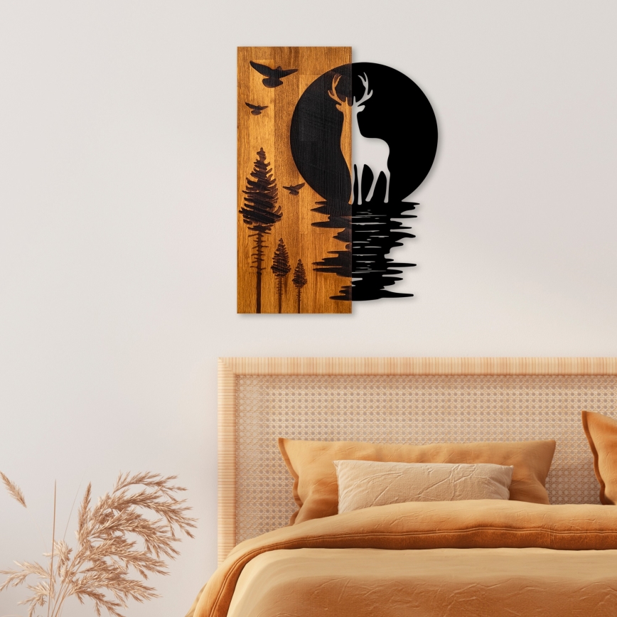 Zidna dekoracija 43x58 cm jelen i mesec drvo/metal