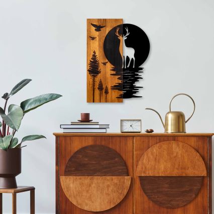 Zidna dekoracija 43x58 cm jelen i mesec drvo/metal