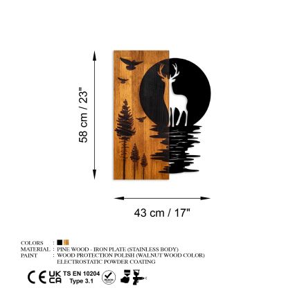 Zidna dekoracija 43x58 cm jelen i mesec drvo/metal