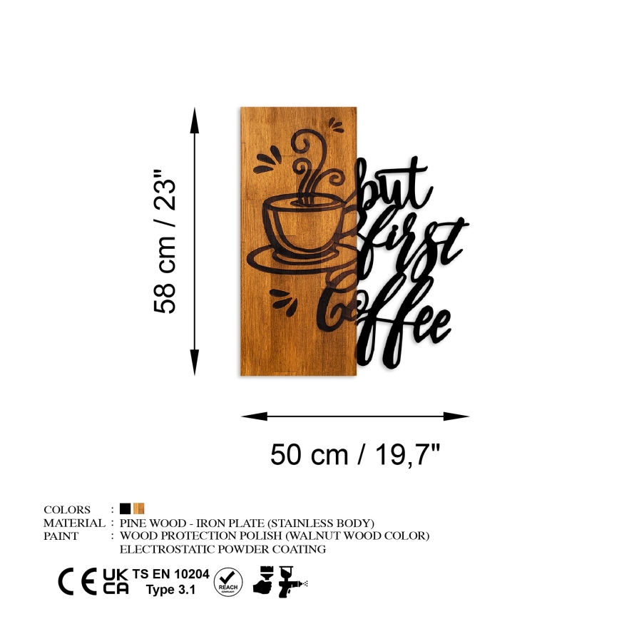 Zidna dekoracija 50x58 cm kafa drvo/metal