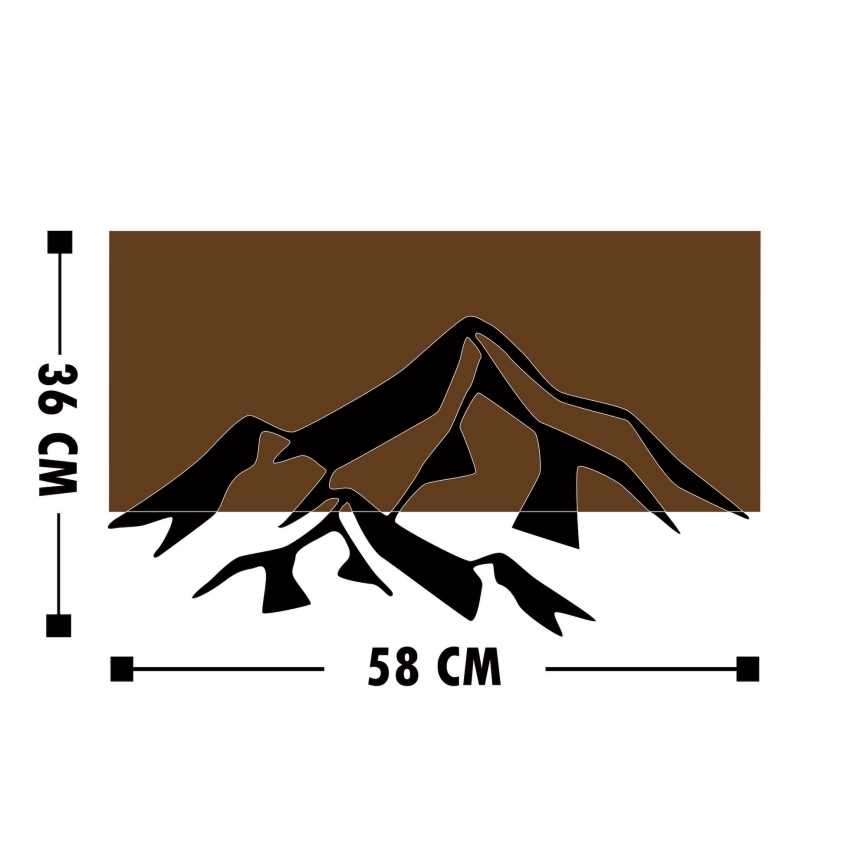 Zidna dekoracija 58x36 cm – motiv planina, drvo/metal