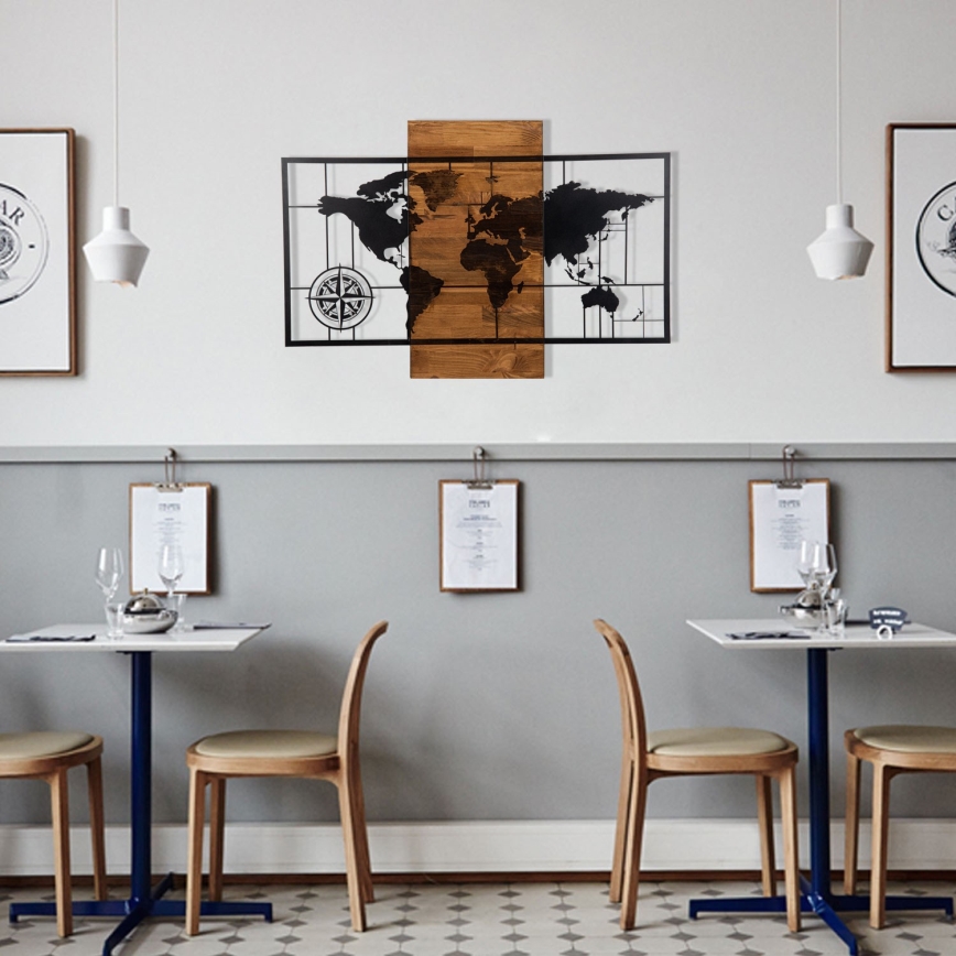 Zidna dekoracija 58x85 cm mapa drvo/metal