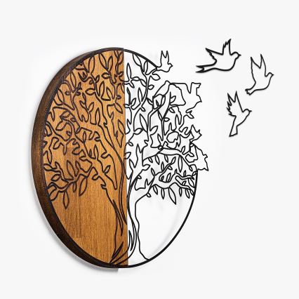 Zidna dekoracija 60x56 cm — stablo i ptice, drvo/metal