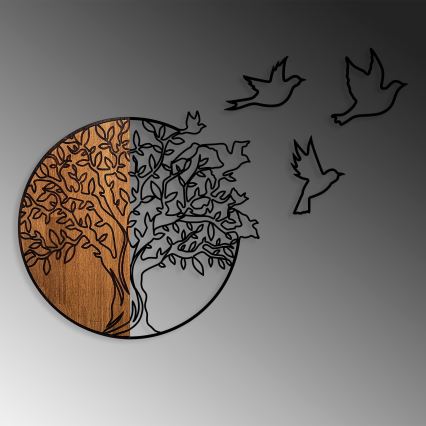Zidna dekoracija 60x56 cm — stablo i ptice, drvo/metal