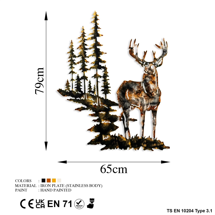 Zidna dekoracija 65x79 cm jelen od metala