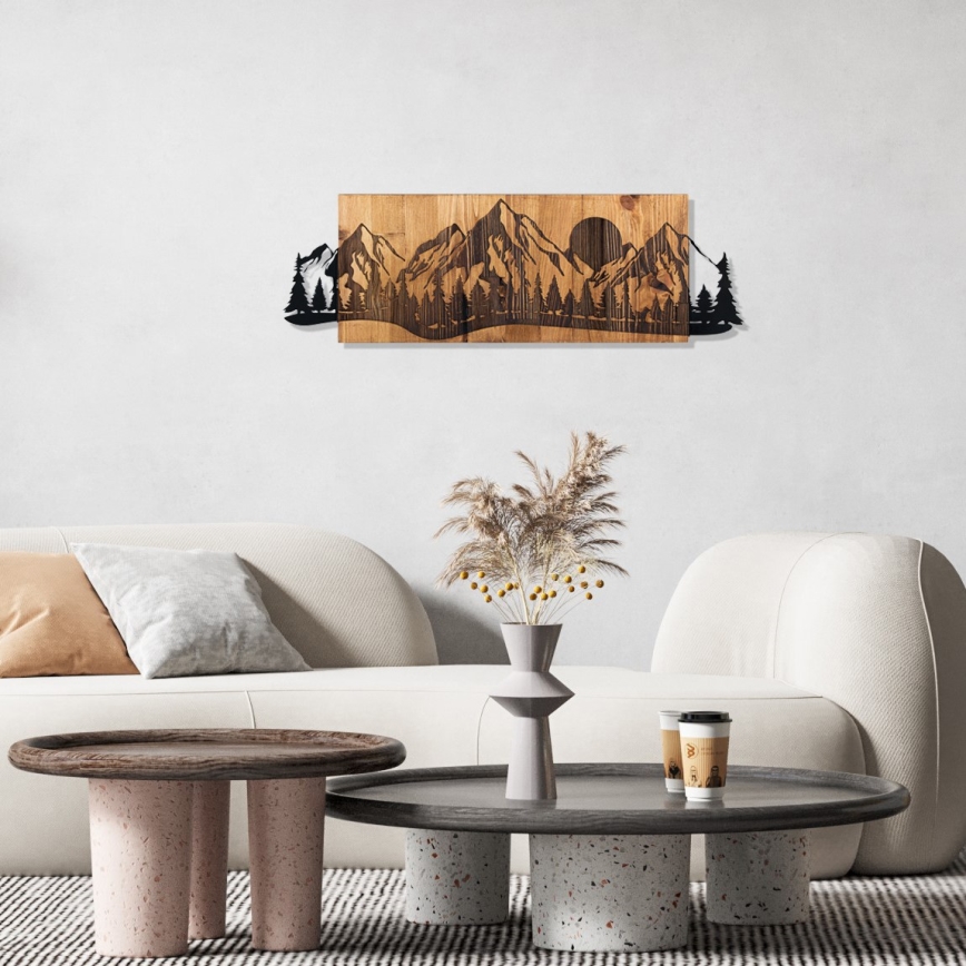 Zidna dekoracija 75,5x24,5 cm planinski motiv, drvo/metal