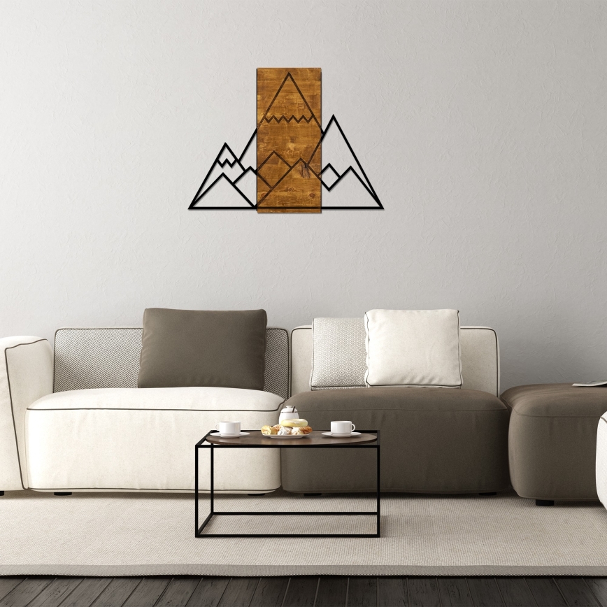 Zidna dekoracija 78x58 cm sa motivom planina, drvo/metal