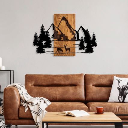 Zidna dekoracija 88x57 cm, planinski motiv, drvo/metal