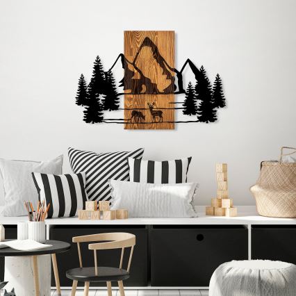 Zidna dekoracija 88x57 cm, planinski motiv, drvo/metal