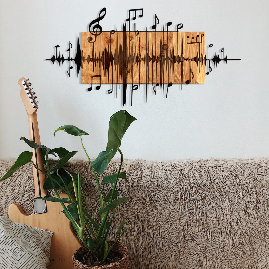 Zidna dekoracija 90x47 cm muzičke note drvo/metal