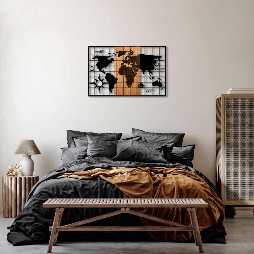 Zidna dekoracija 90x58 cm mapa drvo/metal